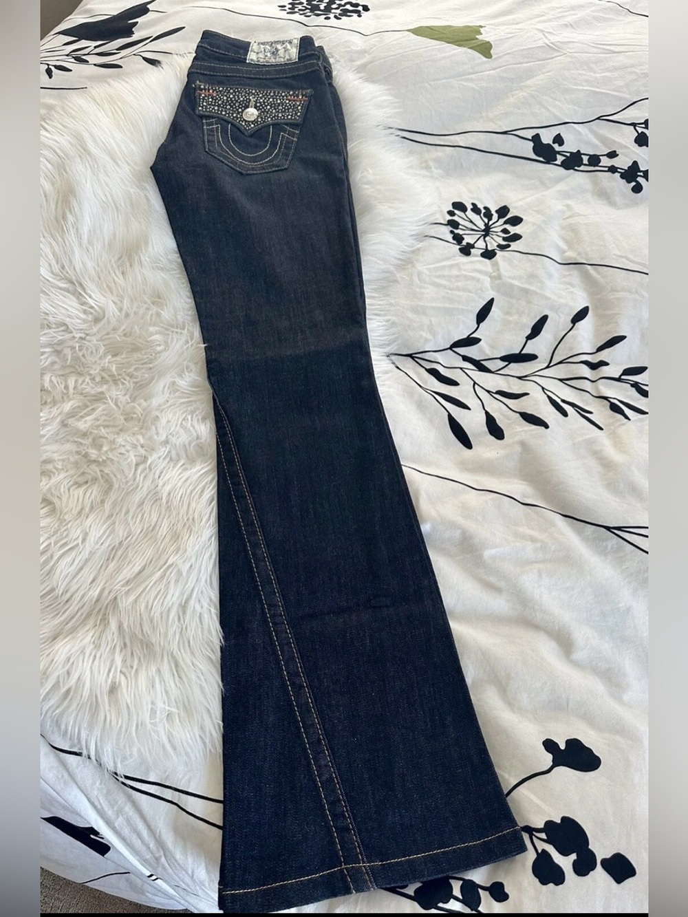 Women's Dark Wash Bootcut Jeans with Embellished Back Pocket